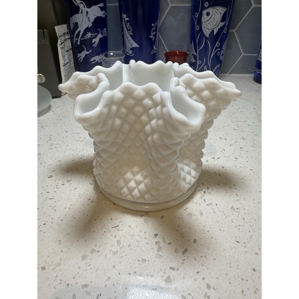 Westmoreland English Hobnail Rose Vase Handkerchief 4 1/2" Milk Depression Glass